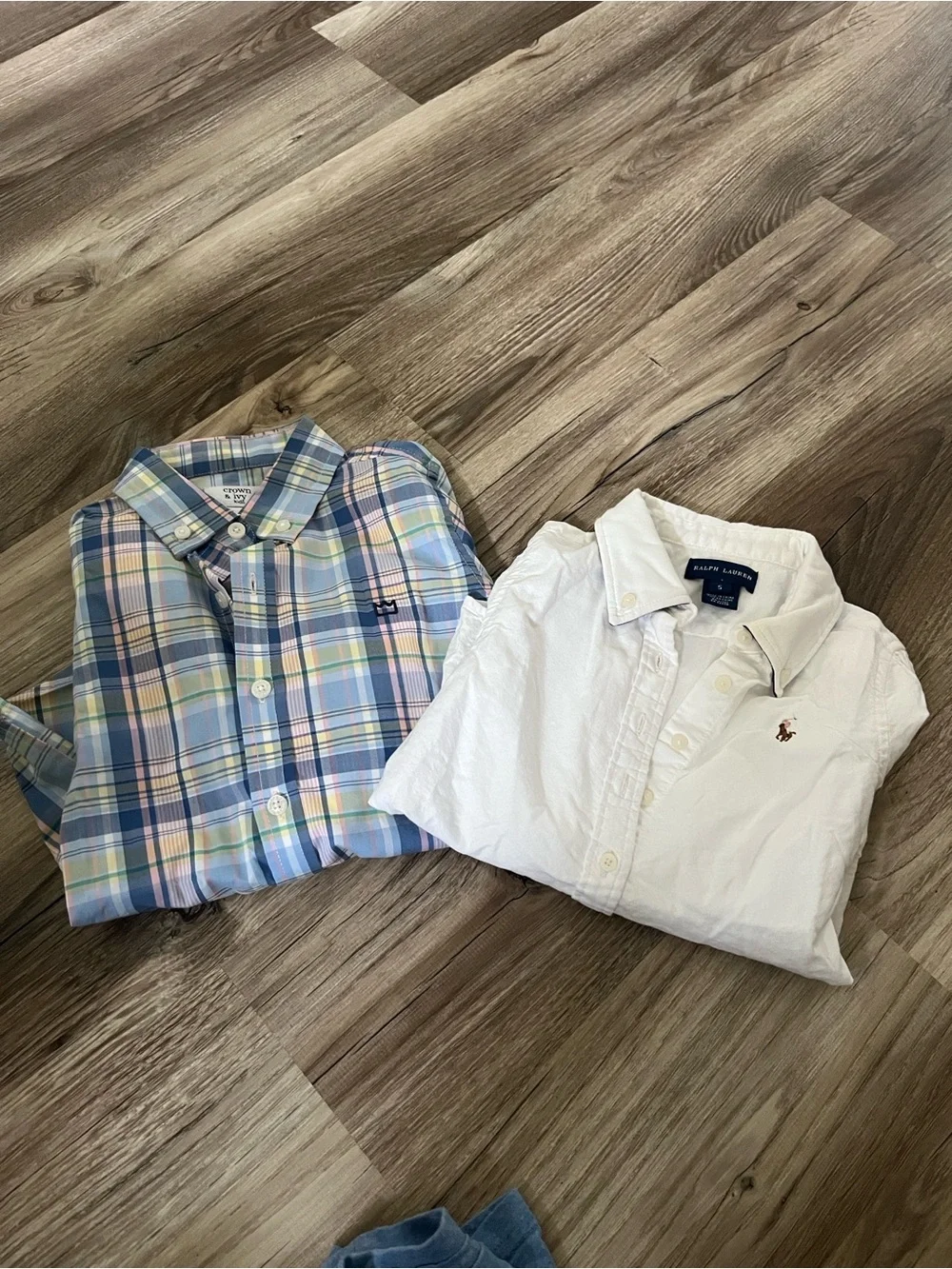 Bundle of preppy boy shirts long sleeve size 5, crown and ivy and Ralph Lauren